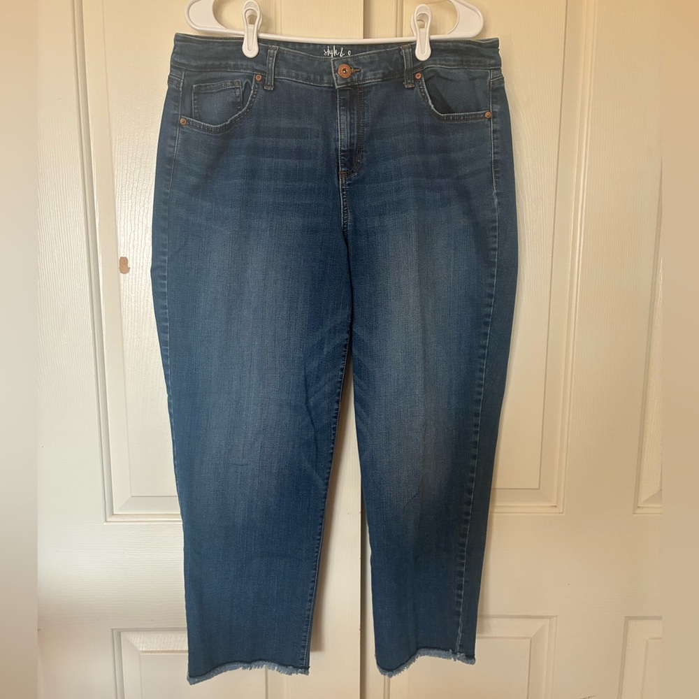 Style & Co Women's Denim Jean Pant Curvy Ankle Distressed High Rise Plus Size 16